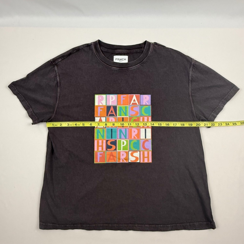 FRNCH Paris Womens Washed Charcoal Graphic Alphabet Grid Cotton T-Shirt Small - Picture 4 of 8